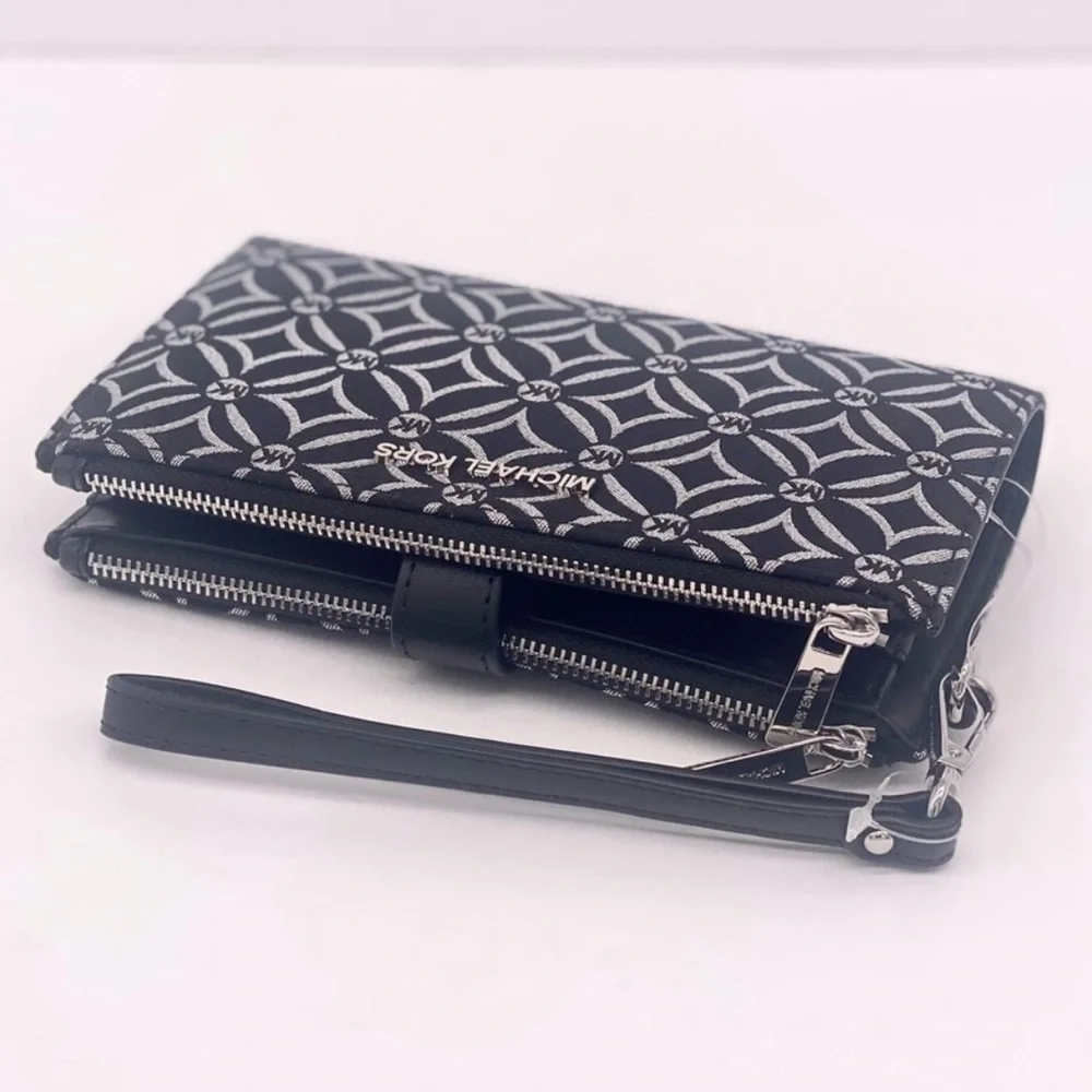 Michael Kors Black and Silver Patterned Wristlet Wallet Phone Case